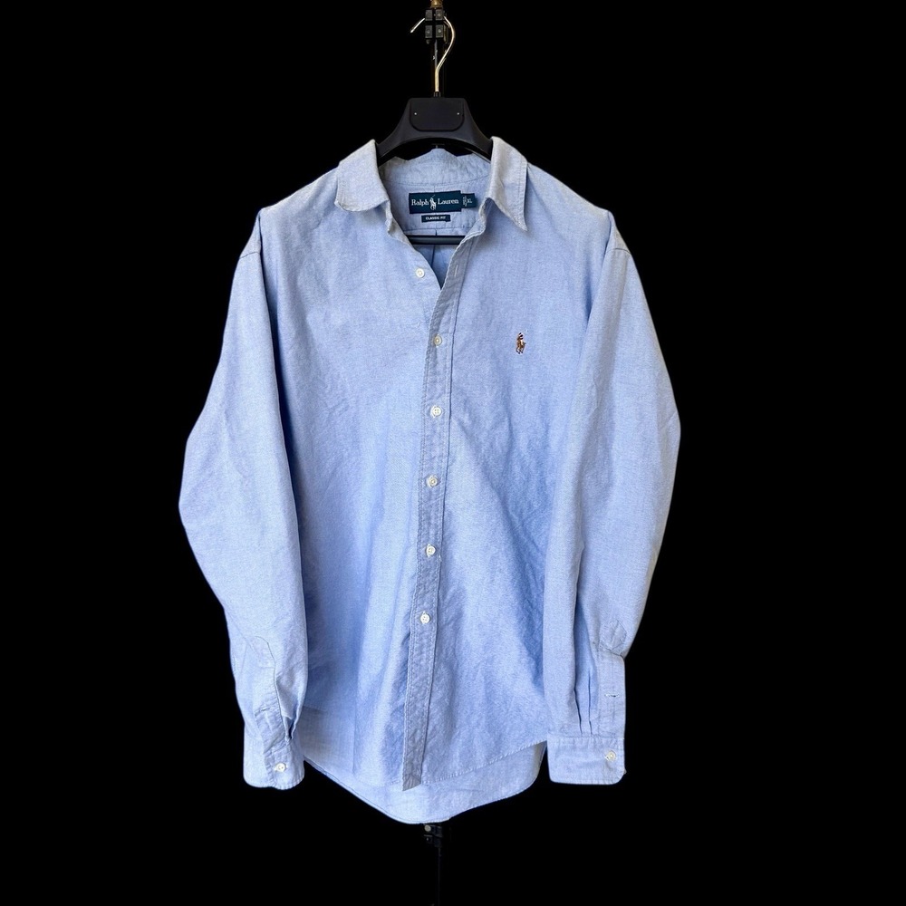 Vintage Ralph Lauren Button Down Shirt XL Blue Classic Oxford Flesh Pony *flaws